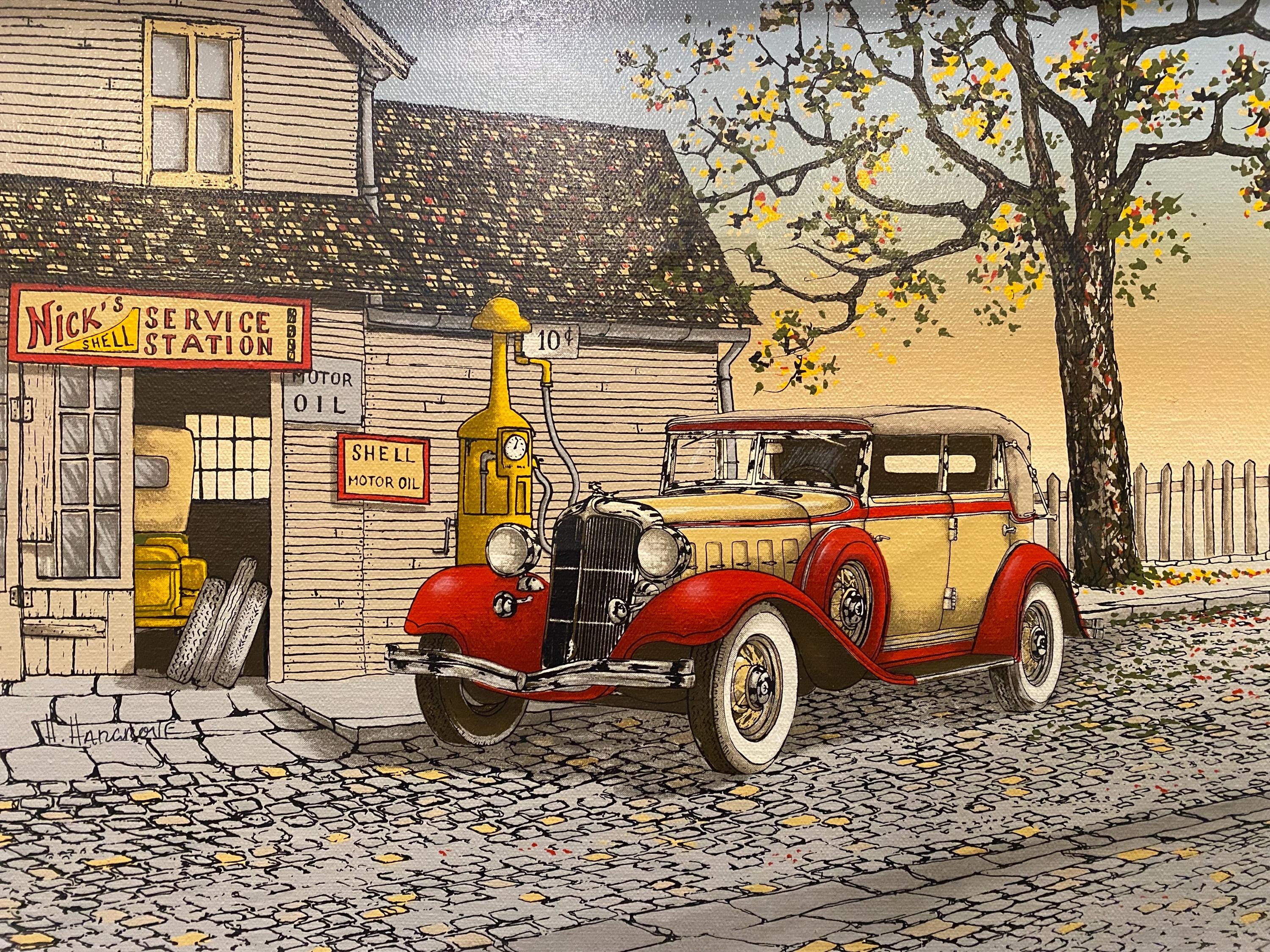 Vintage H Hargrove Framed Signed Serigraph Automobile Service