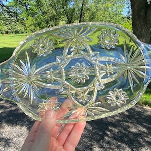 Vintage 1960s Anchor Hocking Early American Prescut EAPC Pressed Glass Divided Relish Serving Tray