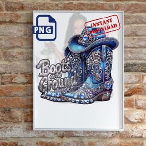 Stivali a terra PNG / Stivali western blu e cappello da cowboy Clipart / Design digitale con glitter in strass / Download di sublimazione Country Bling