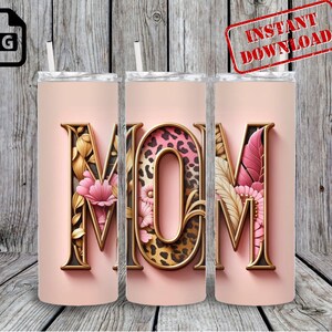 MOM Tumbler Design Download digitale - Stampa audace rosa, oro e leopardo - Grafica avvolgente per tazza di fascia alta e glamour per progetti fai da te