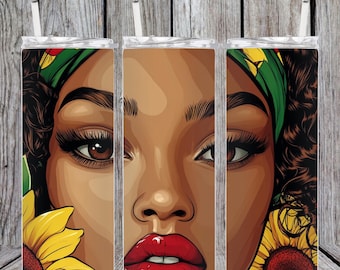 Sunflower Afro Woman PNG: Melanin Girl Art (Digital Download)