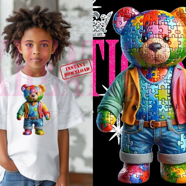 Puzzle Autism Bear, Autism Bear, Autism Awareness Puzzle Teddy Bear- Digital Png