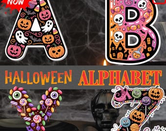 Halloween Alphabet PNG Bundle: Spooky Clipart Font (Digital Download A-Z Letters)