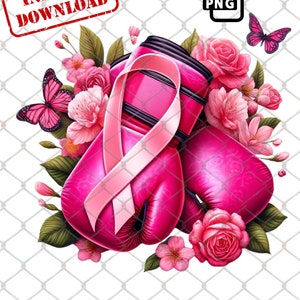 Cinta rosa con guantes de boxeo, Cáncer de mama Png, Concientización sobre el cáncer Png, Sublimación Png Guantes de boxeo contra el cáncer, Su lucha es nuestra lucha,