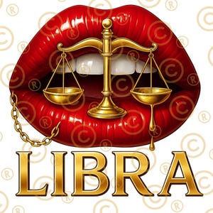 Waage Sternzeichen PNG | Rote Lippen Gold Waage Waage Sublimations Design | Glossy Lip Art PNG für Shirts, Becher, Aufkleber | Libra Saison Clipart