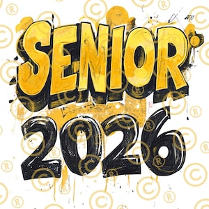Senior 2026 PNG, Black and Gold Graduation Sublimation, Class of 2026 Clipart, Senior Year Digital Download, School Spirit Shirt Design