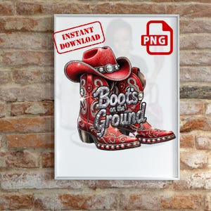 Boots on the Ground PNG - rode cowboylaarzen en hoed digitaal, western strass glitterontwerp, landsublimatie clipart voor T-shirts