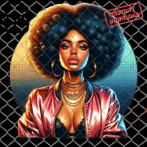 Vibrant Afro Woman Clipart: Ultra-Realistic Digital Art Print (PNG)