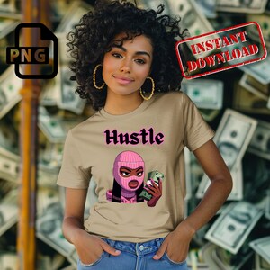 Girl Hustler, roze skimasker meisje png, zwarte vrouw drukte, drukte haar, digitale png, animatiebeeld van meisje met een skimasker