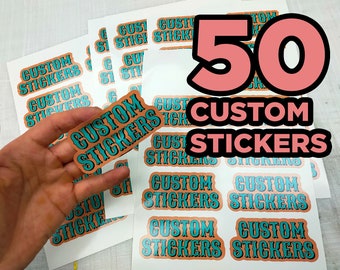 50 Custom Stickers Kiss Cut on Sheets Any Shape with Your Image Promote your Business with Affordable & High Quality Vinyl Stickers