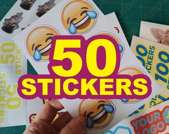 50 Custom Kiss Cut Stickers, Laminated Vinyl, Business Promotion