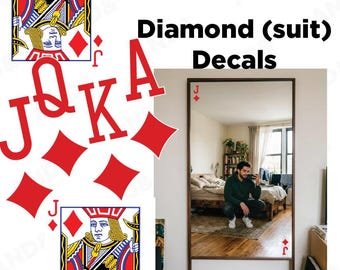 Diamond Suit Playing Card Decals: Poker, Casino Events, Royal Flush Mirror Decor