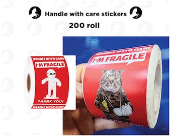 Handle with Care Stickers, 200pk Fragile Packaging Decals (2x3")