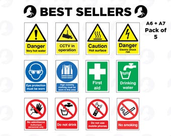 Waterproof Warning Stickers | Business & Workplace Safety Decals (Pack of 5)