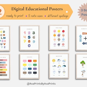 Lernposter-Set, 12 Klassenzimmer Dekore, Spielzimmer Poster, Lernposter für Kleinkinder, ABC Alphabet Poster, digitaler Download