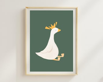 Silly Goose Wall Art, Cute Goose Poster, Goose Kids Prints, farm animal nursery decor, funny goose playroom decor, Digital Download