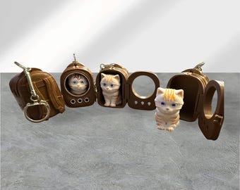 2 in 1 Keychain with bubble head, kitty cat in a book bag.