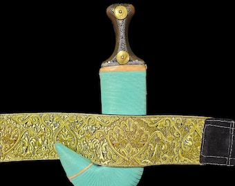 Yemeni Jambiya Dagger With Green Sheath & Embroidered Belt - Etsy