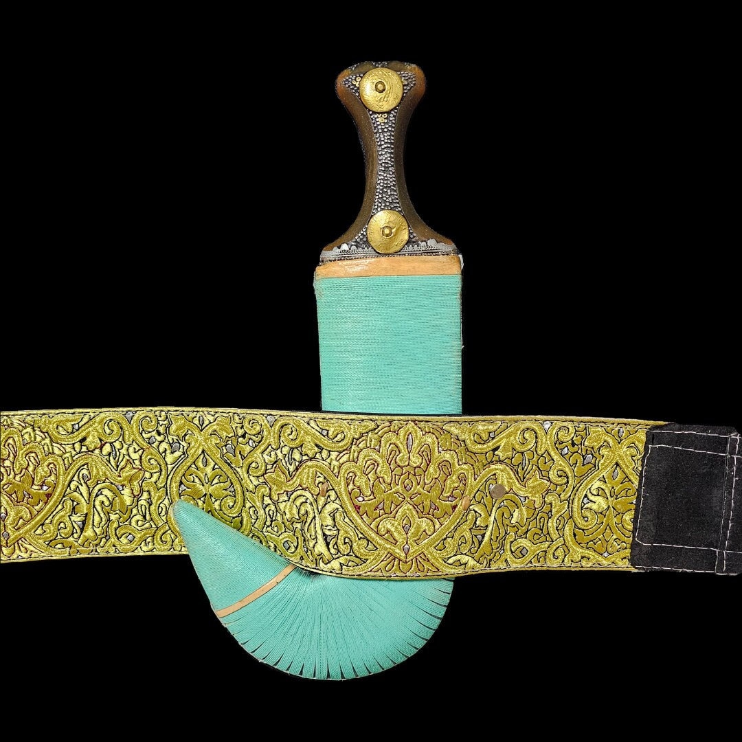 Yemeni Jambiya Dagger With Green Sheath & Embroidered Belt - Etsy