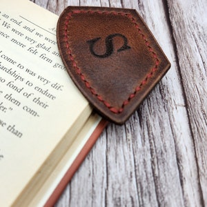 Leather corner book mark. Custom Laser engraved, personalized, full-grain leather, hand stitched with Initial.