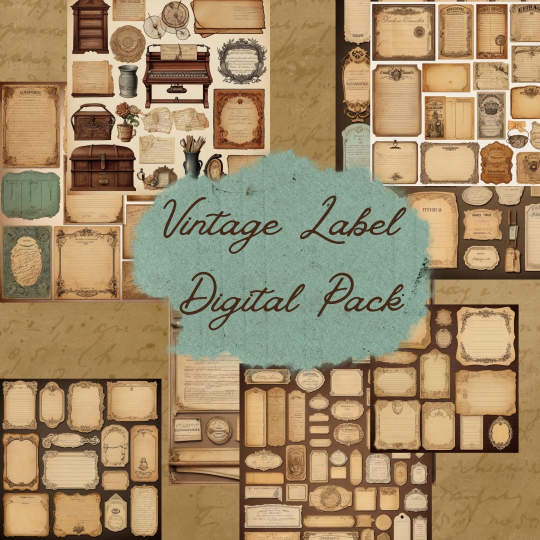 Vintage Label Digital Pack – 16 Unique Printable Sheets for Creative ...