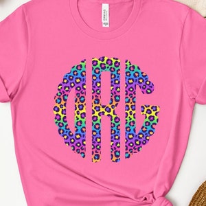 Neon Rainbow Leopard Monogram, Vinyl Monogram, Summer Scalloped Monogram HTV,   Htv Vinyl, Htv Transfer, DIY Transfers,