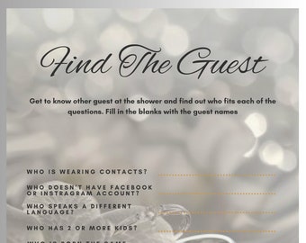 Find The Guest Bridal Game, Wedding Card Game, Bridal Shower Game