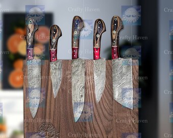 Damascus Steel Chef Set Gift, Hand Forged Damascus Chef Set, Crafts Chef Knife, Kitchen Knife, Handmade Cooking BBQ Knife Set Gift MEN