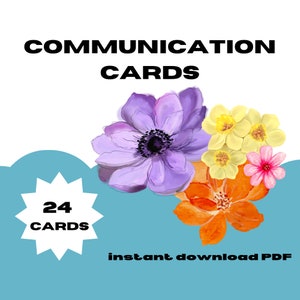 Communicatiekaarten (autisme, neurodivergentie, angst, afasie, OCD, ADHD, verbaal uitgedaagd, non-verbale hulp) Printbaar bloementhema