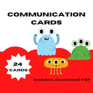 Communicatiekaarten (autisme, neurodivergentie, angst, afasie, OCS, ADHD, verbaal uitgedaagd, non-verbale hulp) Afdrukbaar schattig monsterthema