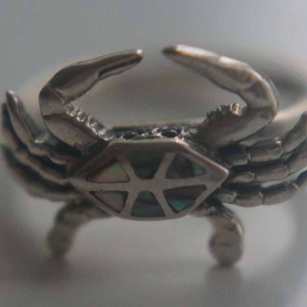 Crabe, bague argent le cancer avec la taille de coquille incrustation 5