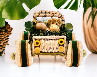 Safari Diaper Cake Centerpiece l Baby Shower Gift l Safari 4x4 Diaper Cake l Safari Nursery Decor l Gender Neutral Diaper Cake