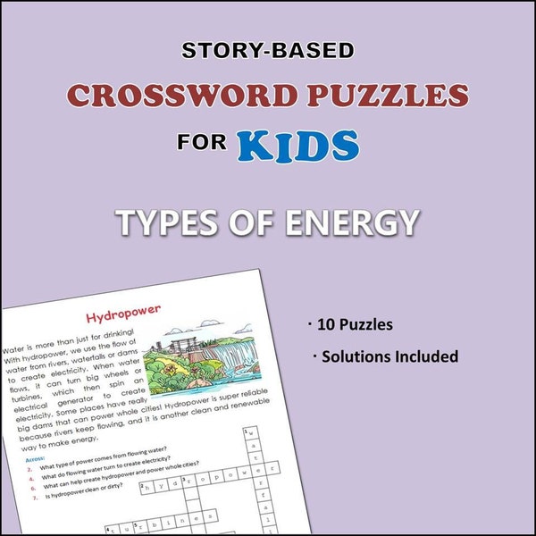 Story-Based Crossword Puzzles for Kids – Types of Energy Series