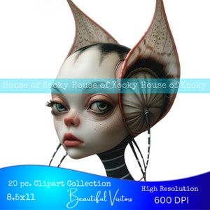 20-tlg. Clipart Bundle von "Besucherinnen" Junk Journal, ATC, Scrapbooking, Decoupage, Aufkleber, Papierbasteln, Alien Clipart, Alien Mädchen