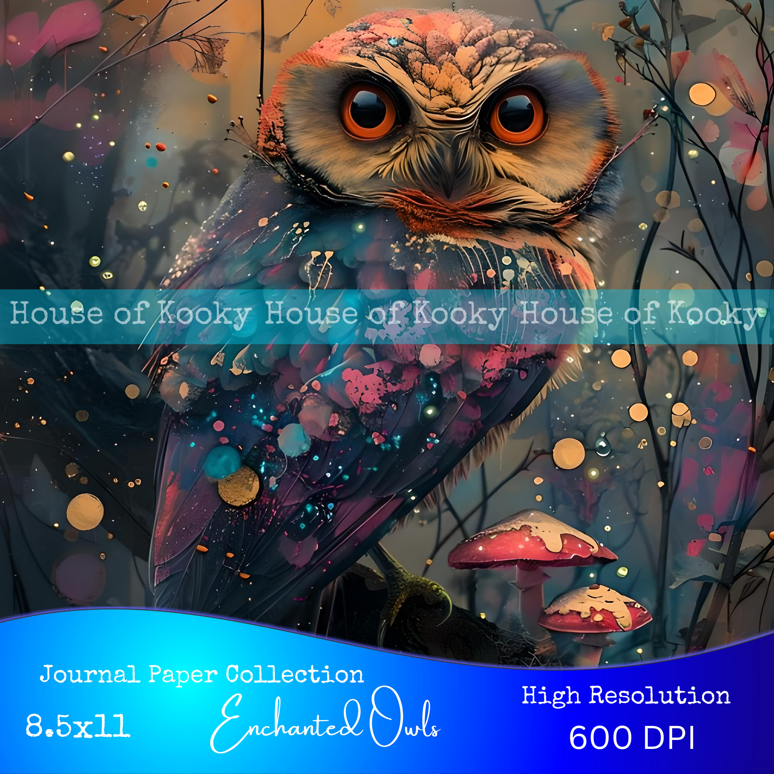 Journal Paper Set "Enchanted Owls". Digital download, Printable, Junk Journals, ATC, Scrap