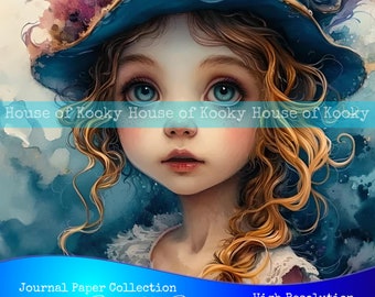 Journalpapier Set ""Blaues Auge Baby""." Digitaler Download, bedruckbar, Wandkunst, Junk Journal, ATC, Scrapbooking, Papiermodelle, viktorianische Ära