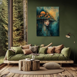 Art Print, artistieke illustratie "The Mushroom Queen" 04. Afdrukbare, digitale, unieke kunst aan de muur, ongewenste tijdschriften, ATC, scrapbooking, papercrafts