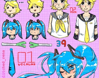 VOCALOID (Hatsune Miku, Kagamine Rin & Len) Stickerbogen