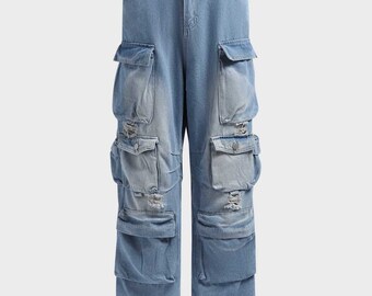 Denim Taschen Schlichte Cargohose Jeans