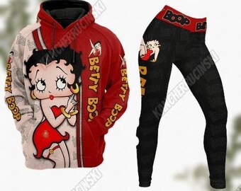 Ensemble de leggings à capuche Betty Boop, Sweat à capuche Betty Boop Femmes, Sweats à capuche 3D Betty Boop, Legging tendance Betty Boop Kiss, Cadeau de fan Betty Boop