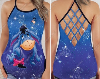 Eeyore Cross Tank Top, Eeyore Cartoon Hollow Vest, Disney Eeyore Yoga Tank Top, Disney Criss Cross Tank Top, Gym Tank Top, Workout Tops