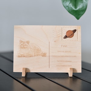 Personalisierte Haustier-Gedenk-Holzpostkarte - Individuelles Haustier-Verlustgeschenk, graviertes Haustierporträt-Plakette, Sympathie-Andenken