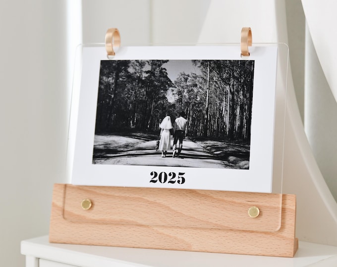 Custom Photo 2026 Calendar with Wooden Stand: Personalized Desk Organizer