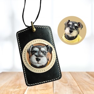 Porte-cartes 3D personnalisé pour portrait d'animal de compagnie - Support en cuir personnalisé pour carte d'identité, bureau, cartes de visite, cadeau pour amoureux des animaux de compagnie