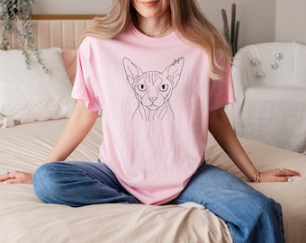 Disegno lineare del gatto Sphynx – PNG SVG trasparente (download digitale)