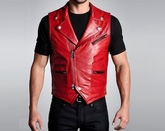 Leather Vest Red- Handmade Leather Vest- Renaissance Fair Cosplay Costume- Medieval Vest Costume-Concert Festival Vest