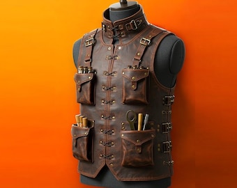 Medieval Viking Leather Gambeson Ren Faire Leather Vest with Buckle Straps Renaissance Vest for Fantasy Cosplay Costume Medieval Jerkin