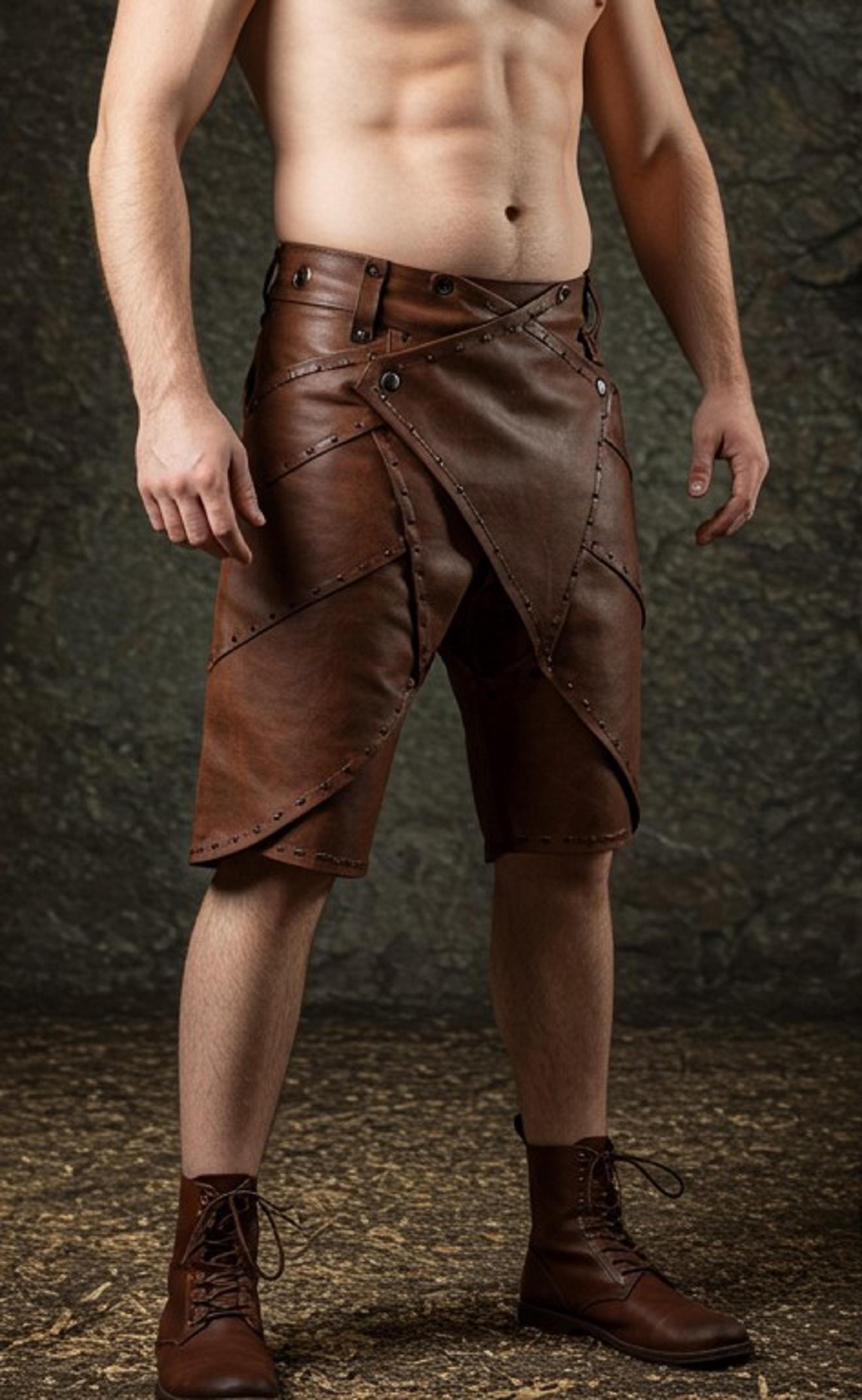 Men’s Medieval Leather Battle Shorts | Viking LARP Warrior Costume | Renaissance Festival Fantasy Outfit- Handmade Leather Shorts- Genuine