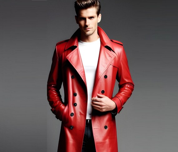 Handmade Mens Red Leather Coat Genuine Cow Leather Men Leather Duster Men Business Coat Winter Coat for Men Coat Leather Duster. Etsy UK