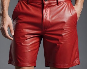 Herren Rotes Leder Gay Shorts Echtes Rindsleder Handgefertigte Leder Sommer Shorts Rotes Leder Steampunk Shorts Rote Unisex Shorts LGBTQ Shorts